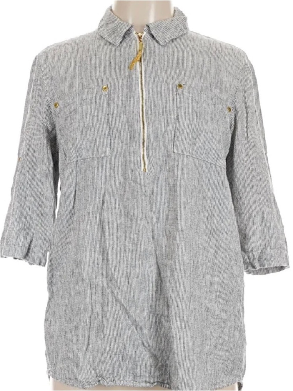 New without tags Ellen Tracy linen gold zipper high low stripe tunic size large